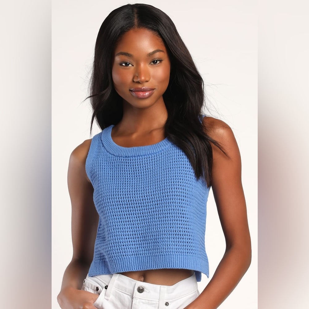 Get The Look Periwinkle Loose Knit Sweater Tank Top